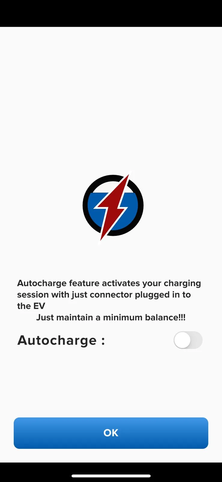The auto charge screen explaining that charging begins when the connector is plugged into the vehicle.